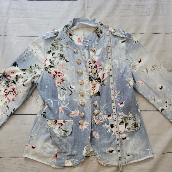 New Collection Size M Chambray Open Blazer Faded Floral Print Jacket - Picture 5 of 9